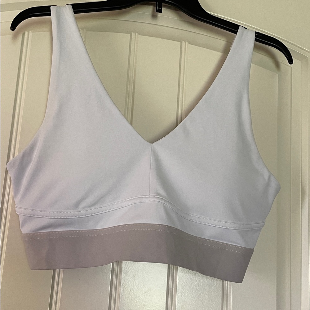 Fabletics White and Gray Sports Bra